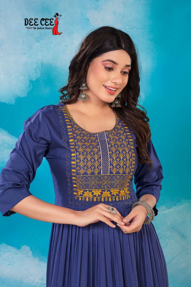 Sunaina By Deecee Rayon Naira Cut Embroidery Kurtis Catalog